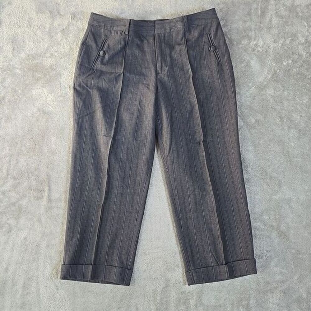 Apostrophe Petite Pants Womens 14P Grap Pin Striped Factory Cuff Cropped Casual